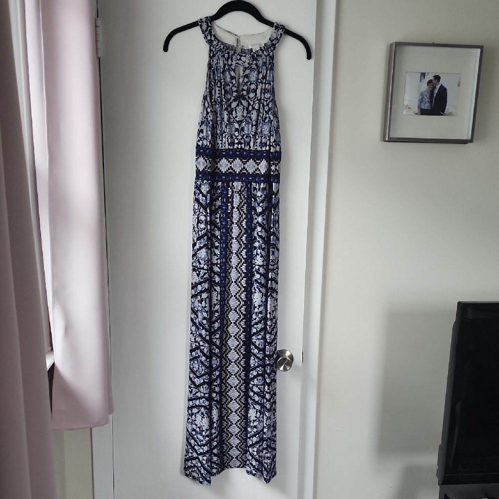 London Times Blue and White Maxi Dress